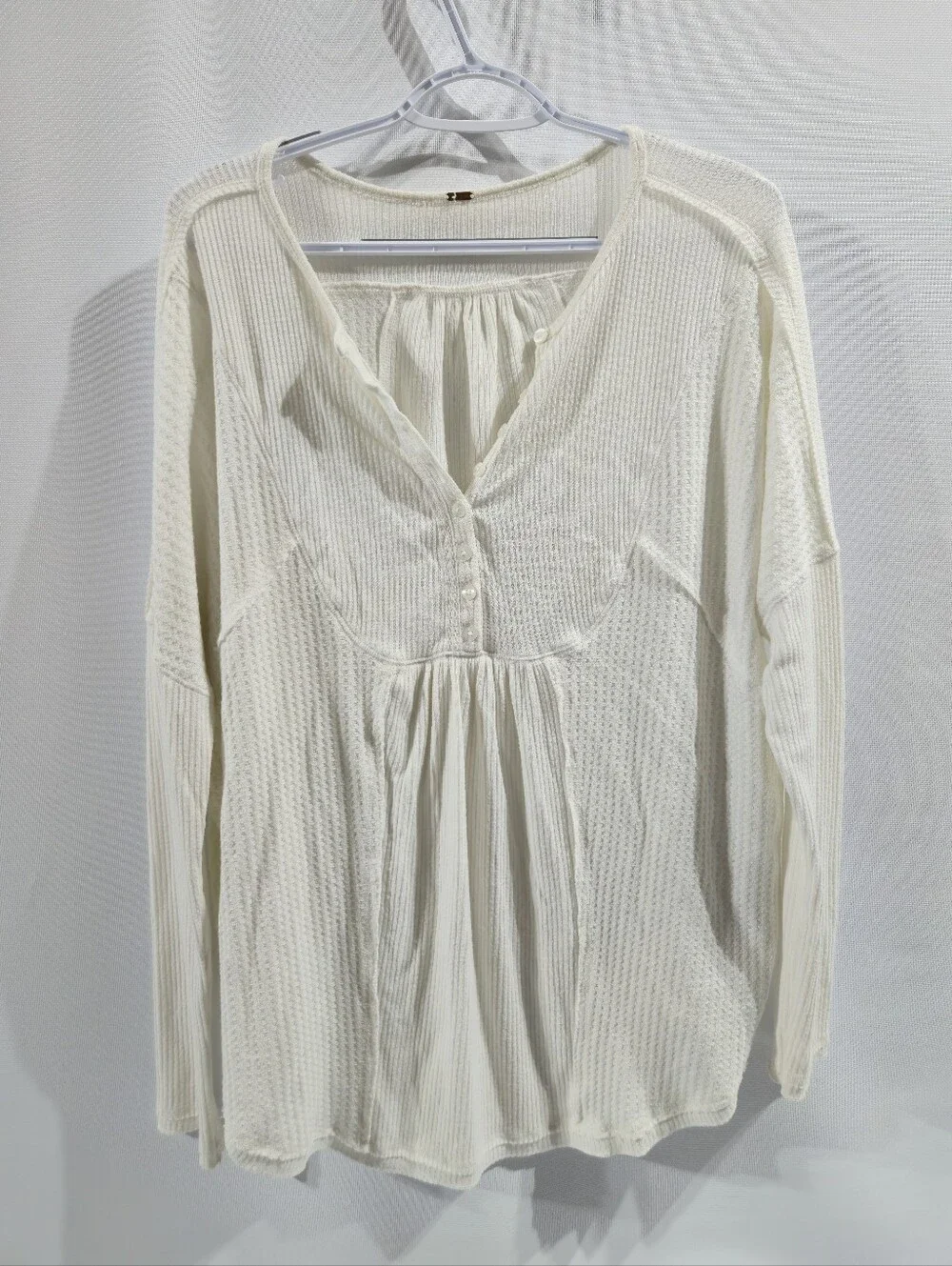 Free People Cream Waffle Knit Top Oversized Sz Small